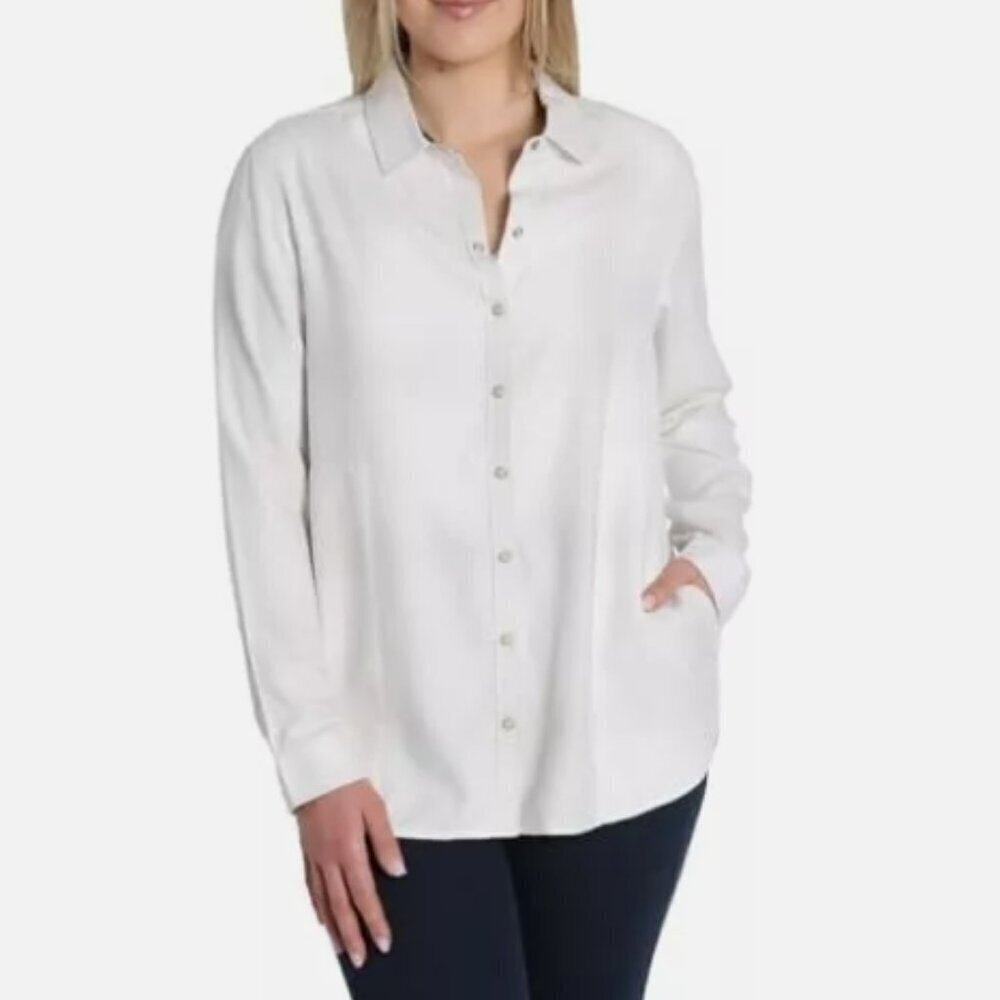 NEW Jachs Girlfriend Womens White Long Sleeve Button-Up Shirt Size XL H597